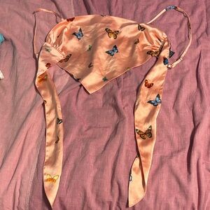 Butterfly Print Satin Scarf Top